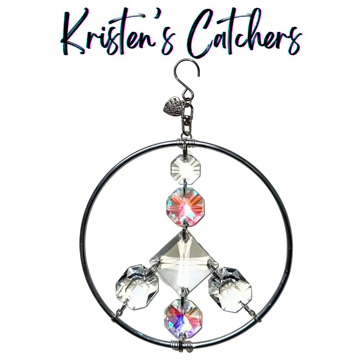 Peace and Light Ornamental Sun Catcher - 4-inch silver-framed peace sign with iridescent accents
