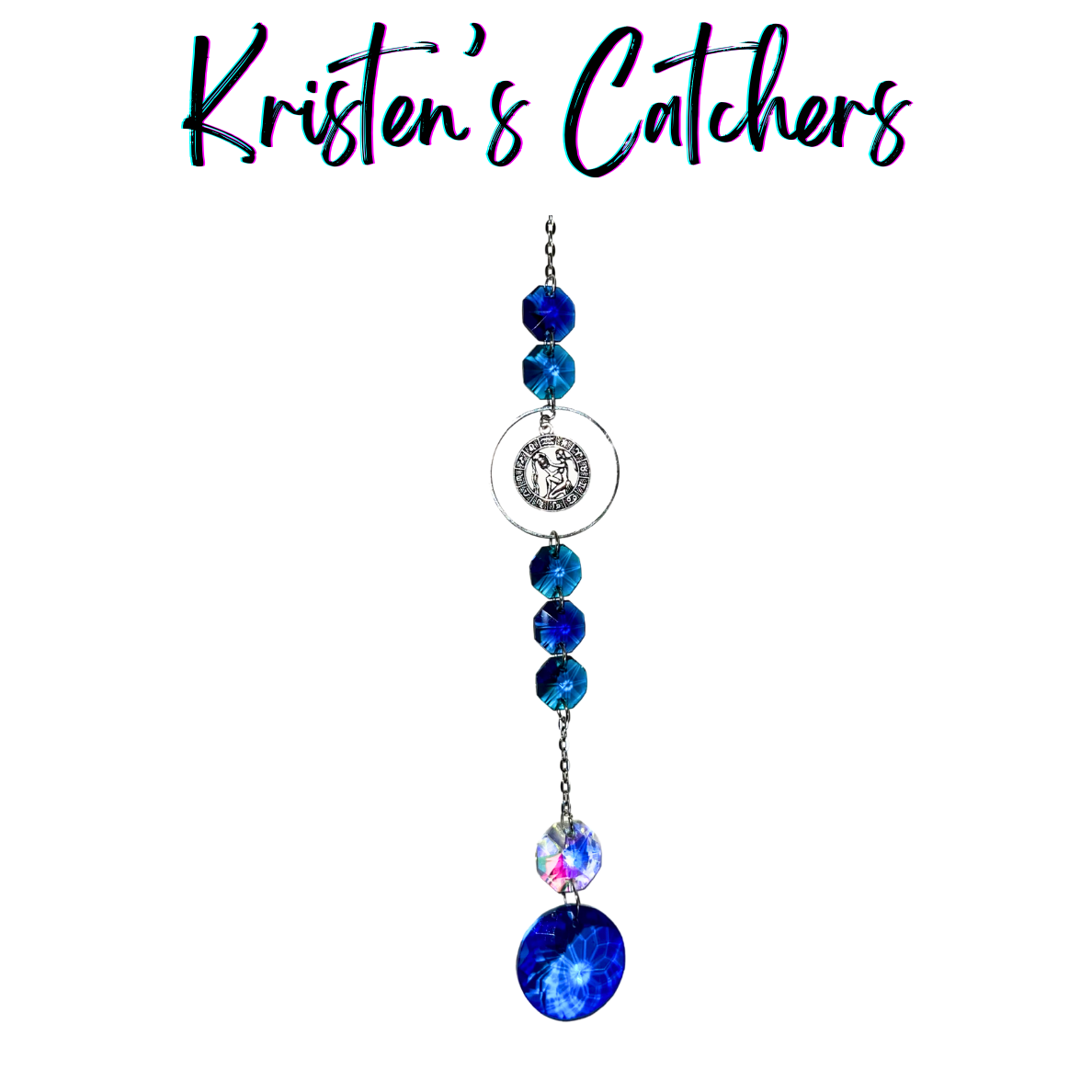 Silver Pisces sun catcher with deep blue crystals