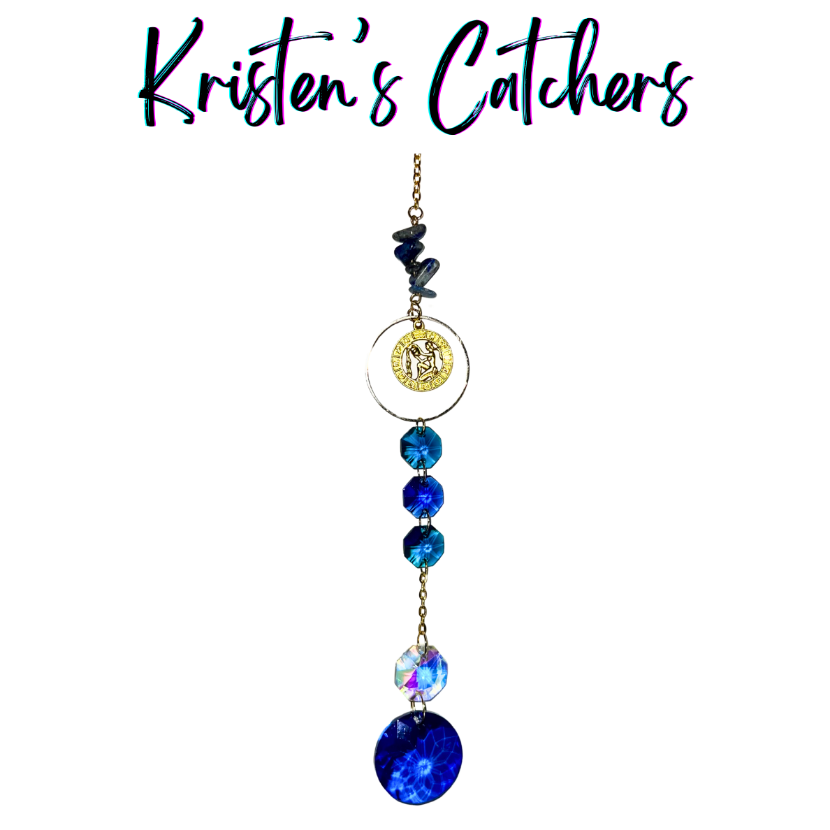 Gold Pisces sun catcher with deep blue crystals and lapis stones