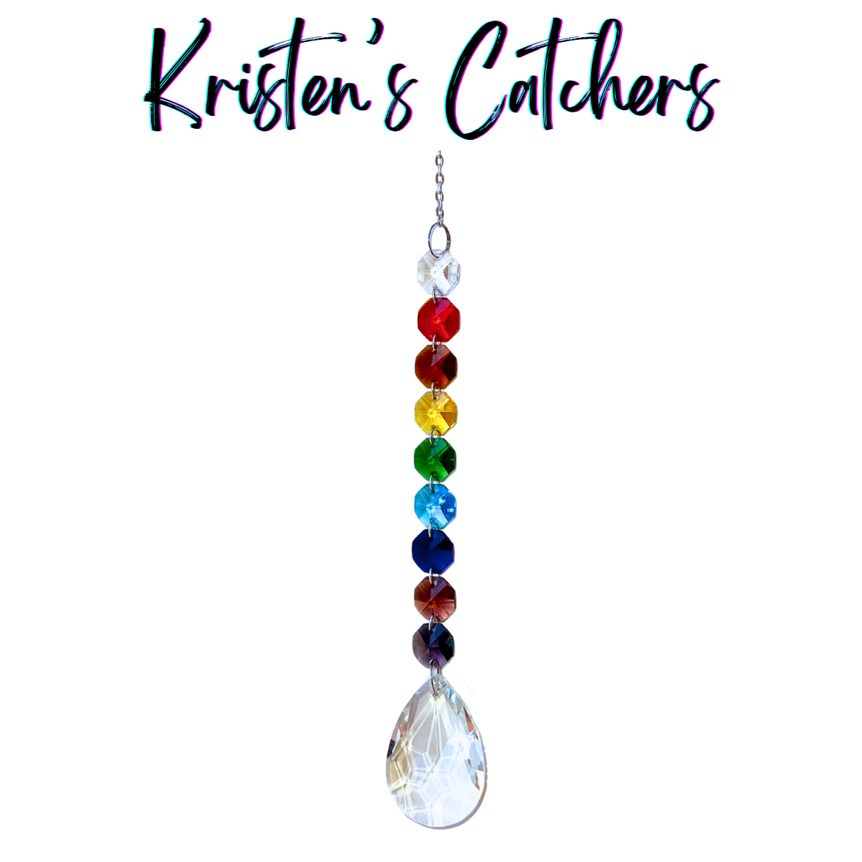 Classic Spectrum Cascade Sun Catcher with full color progression from clear to deep jewel tones ending in large crystal teardrop