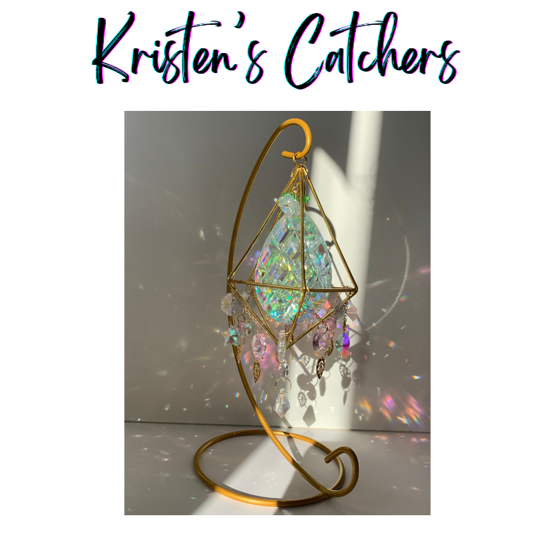 Enchanted Prism desk sun catcher third view showing full crystal arrangement and display stand detail Las Vegas