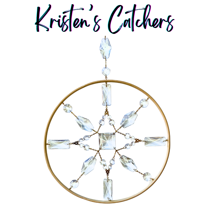 Wooden ring snowflake sun catcher with hand set crystal points