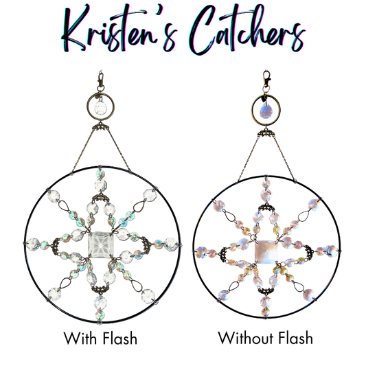 Black ring mandala sun catcher with red to teal color-changing glass beads