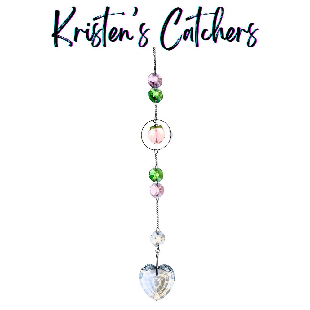Handmade peach sparkle crystal sun catcher with warm peach and coral beads, gold hardware, and teardrop pendant Las Vegas