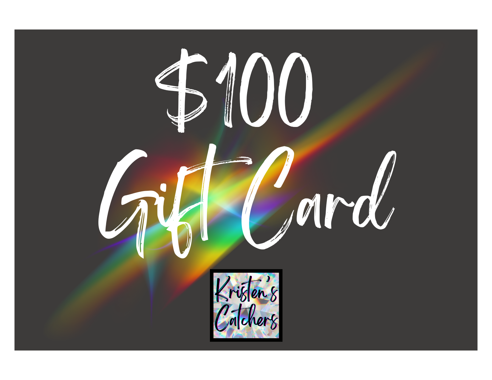 black gift card with rainbow splash and $100 value