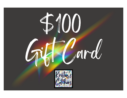 black gift card with rainbow splash and $100 value