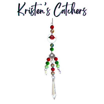 Muy Caliente Spicy Lips Sun Catcher with red lips and chili pepper charm surrounded by fiery red and green crystal cascade