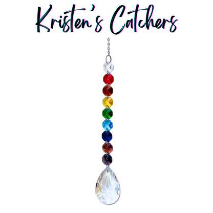 Classic Spectrum Cascade Sun Catcher with full color progression from clear to deep jewel tones ending in large crystal teardrop
