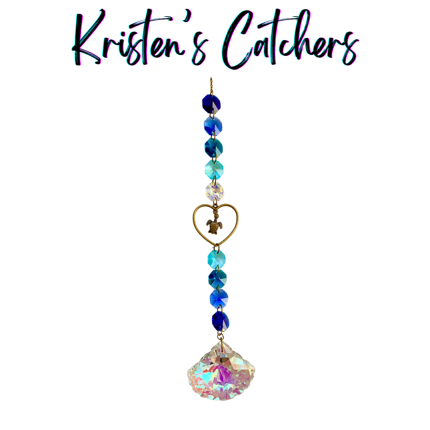 Dream catcher style sun catcher with crystal beads and iridescent pendant