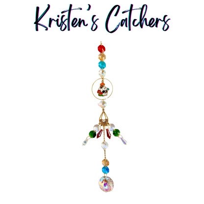 Bohemian crystal sun catcher with colorful skull charm and vibrant crystals