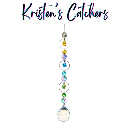 Multi-colored crystal sun catcher with three cute octopus charms and a large crystal ball