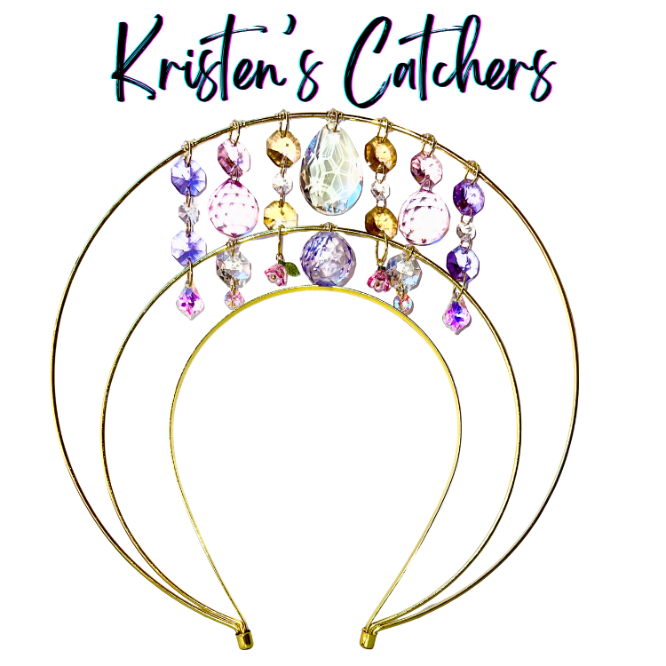 Gold double layer crystal crown with pastel pink, lavender, and champagne crystals