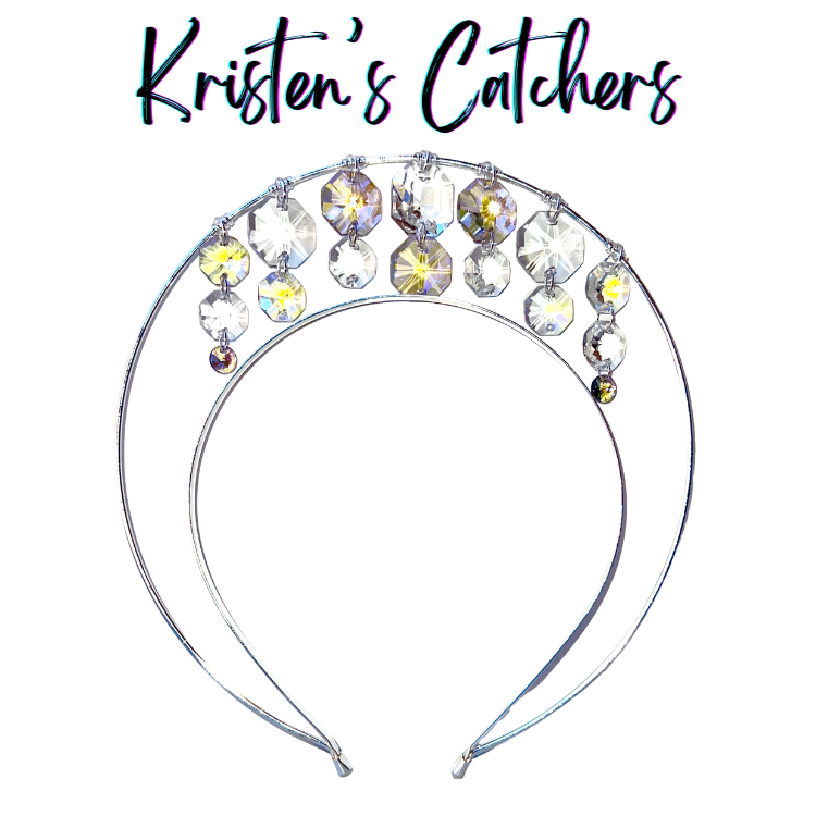 Silver single layer crystal crown with clear and AB yellow color-shifting crystals