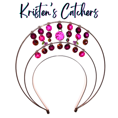 Rose gold double layer crystal crown with magenta and pink crystals, crown chakra theme