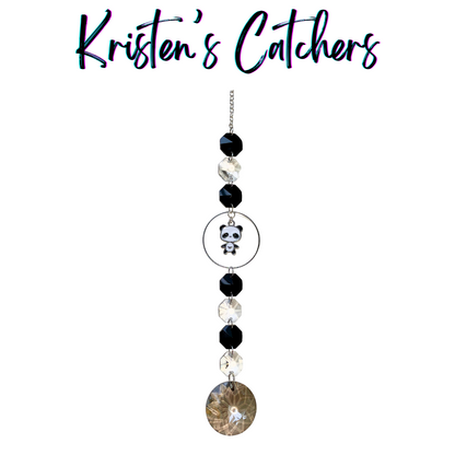 Panda Prism Sun Catcher with black and white crystals featuring a silver panda charm