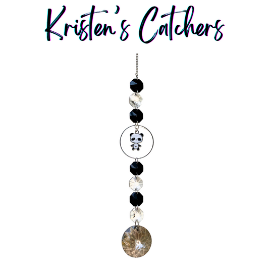 Panda Prism Sun Catcher with black and white crystals featuring a silver panda charm