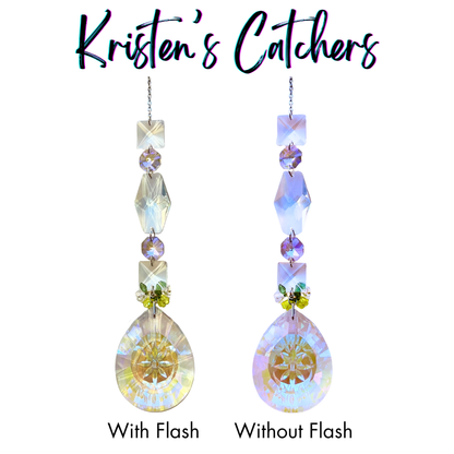 Single strand sun catcher with 3 inch yellow purple AB sundrop crystal