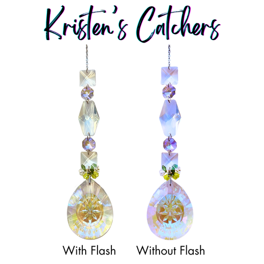 Single strand sun catcher with 3 inch yellow purple AB sundrop crystal