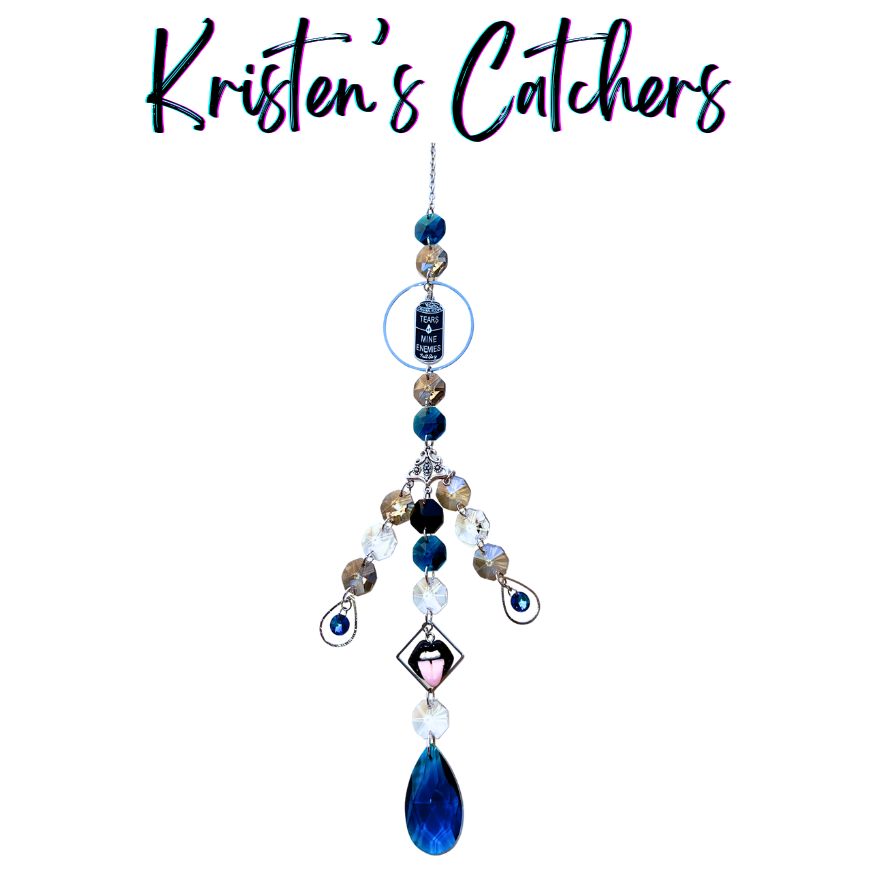 Goth sun catcher with tears of mine enemies charm and sapphire crystal teardrops