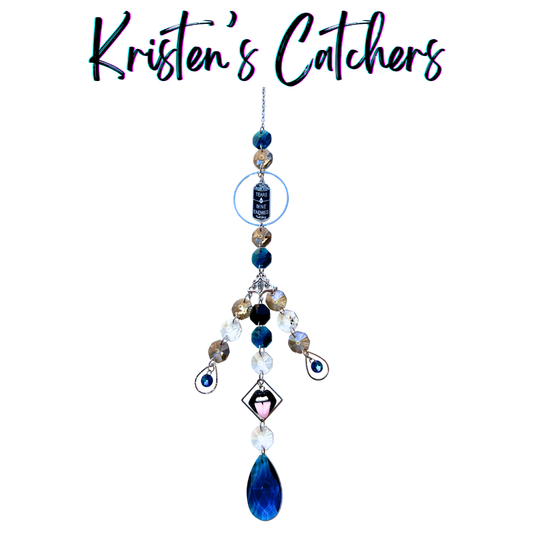 Goth sun catcher with tears of mine enemies charm and sapphire crystal teardrops