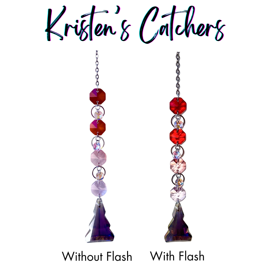 Silver single strand sun catcher with red to lavender gradient and crystal tree