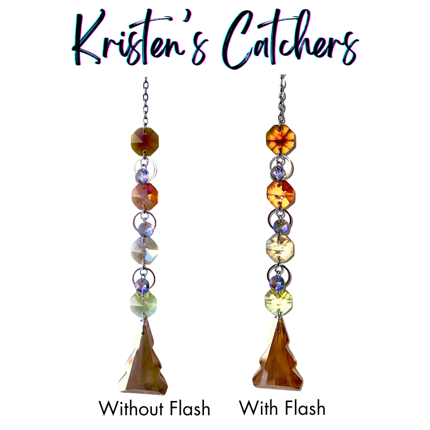 Silver single strand sun catcher with amber gradient and crystal tree
