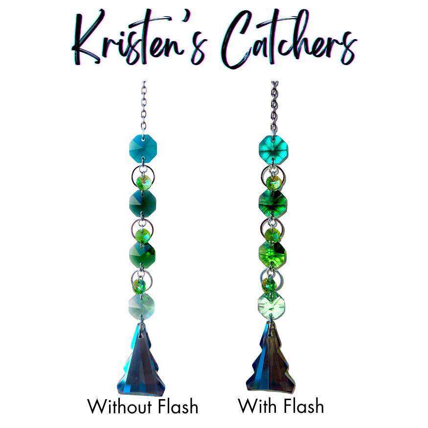 Silver single strand sun catcher with teal to seafoam gradient and crystal tree