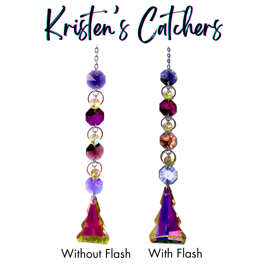 Silver single strand sun catcher with violet to rose gradient and crystal tree