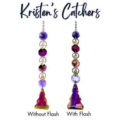 Silver single strand sun catcher with violet to rose gradient and crystal tree