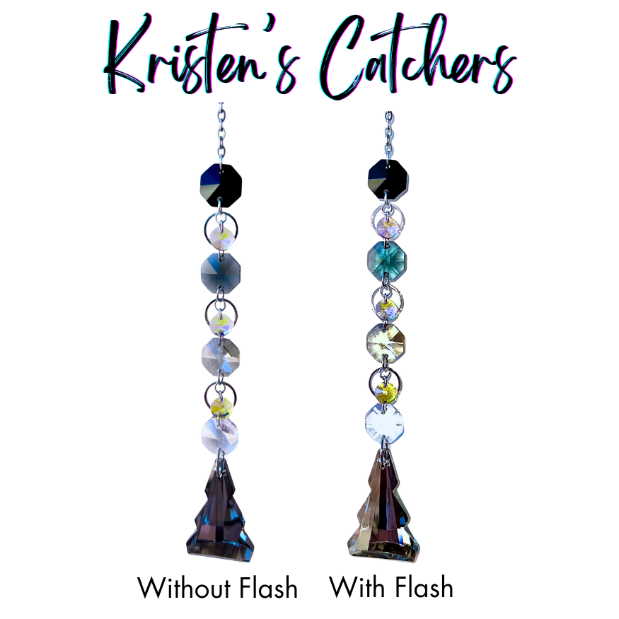 Silver single strand sun catcher with black to clear gradient and crystal tree