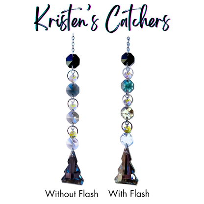 Silver single strand sun catcher with black to clear gradient and crystal tree