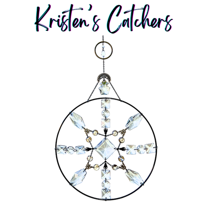 Black ring gothic snowflake sun catcher with bat charms and brass connectors