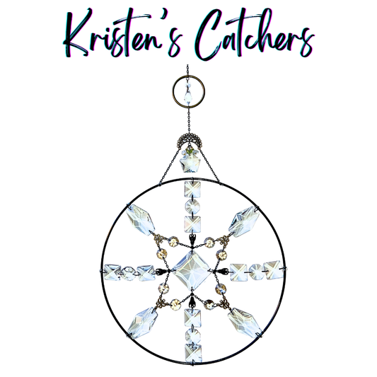 Black ring gothic snowflake sun catcher with bat charms and brass connectors
