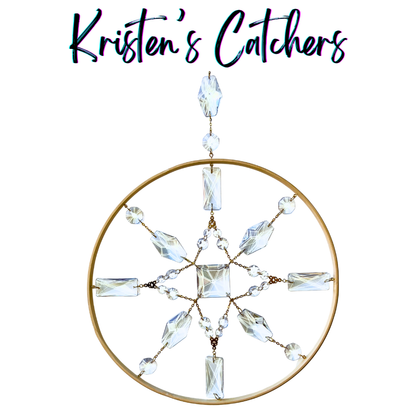 Wooden ring snowflake sun catcher with hand set crystal points