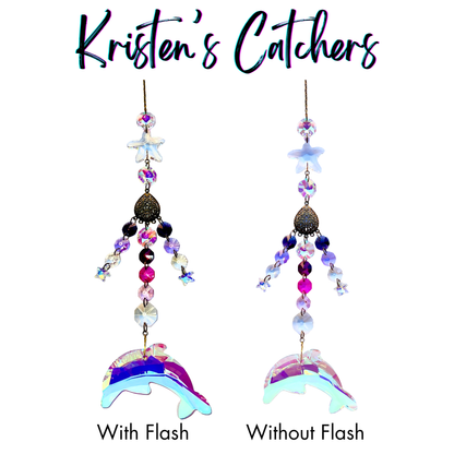 Bronze single strand sun catcher with AB crystal dolphin and starfish accents