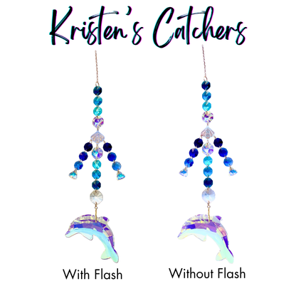 Rose gold single strand sun catcher with blue AB crystal dolphin