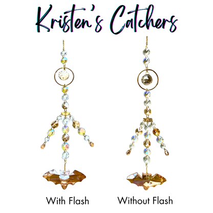 Champagne crystal bat sun catcher with gold-toned chain