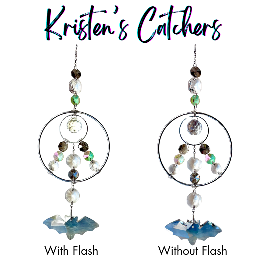Silver ring bat sun catcher with AB crystal bat pendant