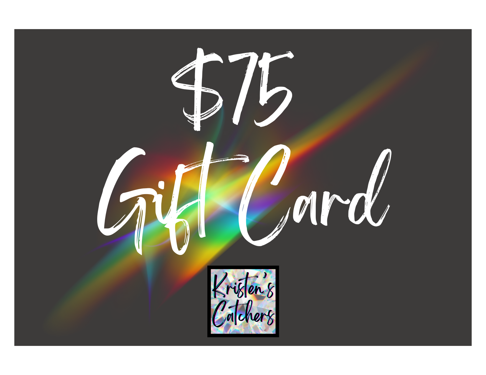 black gift card with rainbow splash and $75 value