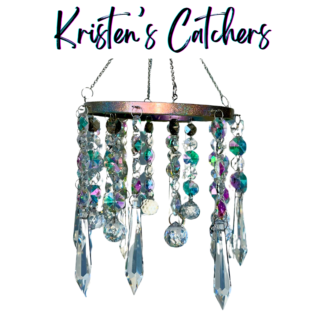 Holographic crystal chandelier sun catcher with color-shifting frame and mixed crystal design