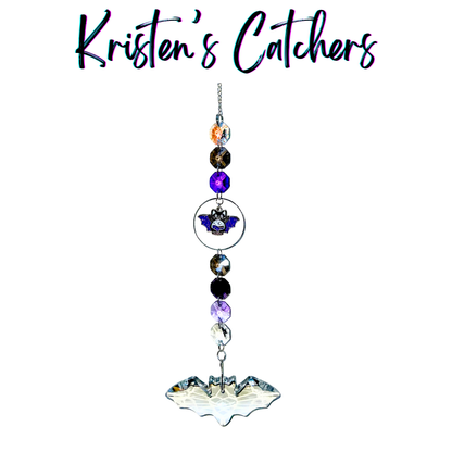 BatCat sun catcher with clear bat crystal prism and aurora crystals