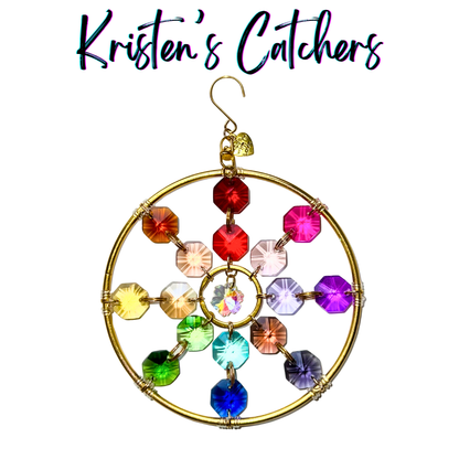 4-inch color wheel sun catcher with crystal flower centerpiece