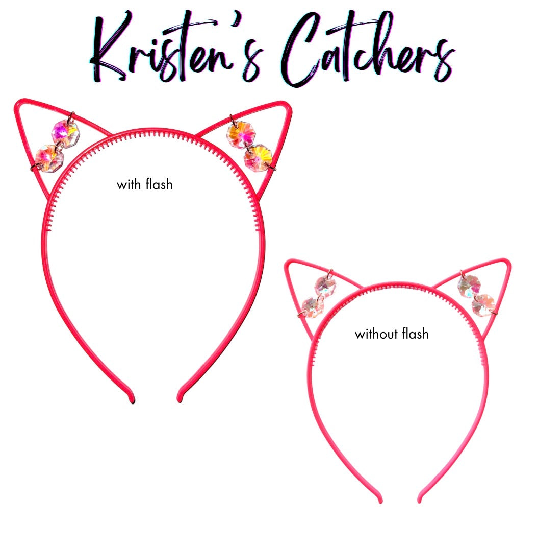 Neon Coral AB Crystal Cat Ear Headband