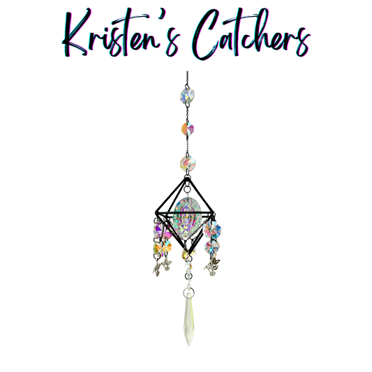 Handmade hummingbird garden crystal sun catcher with hummingbird charm, floral beads, green and pink tones, and pendant Las Vegas