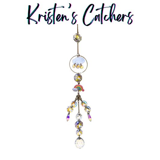 Handmade rainbow showers crystal sun catcher with rain cloud charm, full spectrum rainbow beads, and iridescent pendant Las Vegas