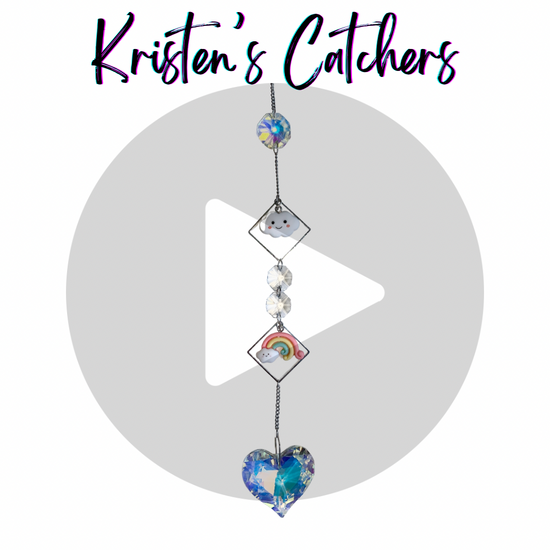 Rainbow Hearts sun catcher with rainbow-colored crystals and heart-shaped charms