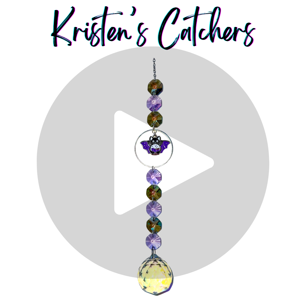 purple and gray bat kitty hybrid suncatcher with a/b crystal ball