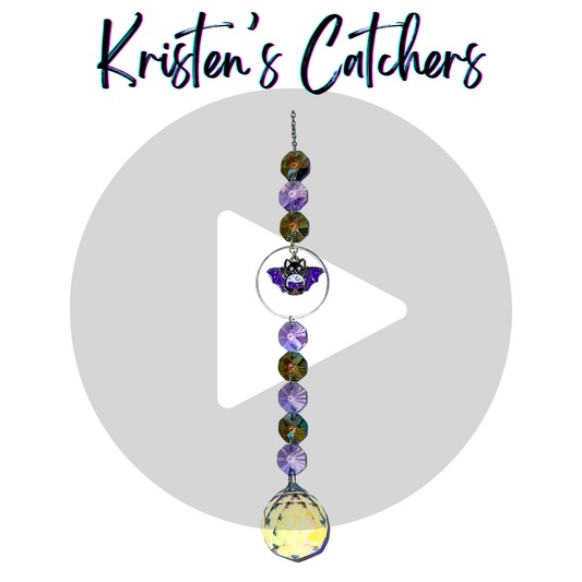 purple and gray bat kitty hybrid suncatcher with a/b crystal ball