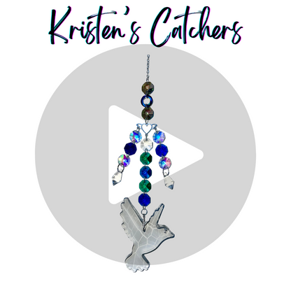 blue green and silver clear hummingbird multi-strand sun catcher