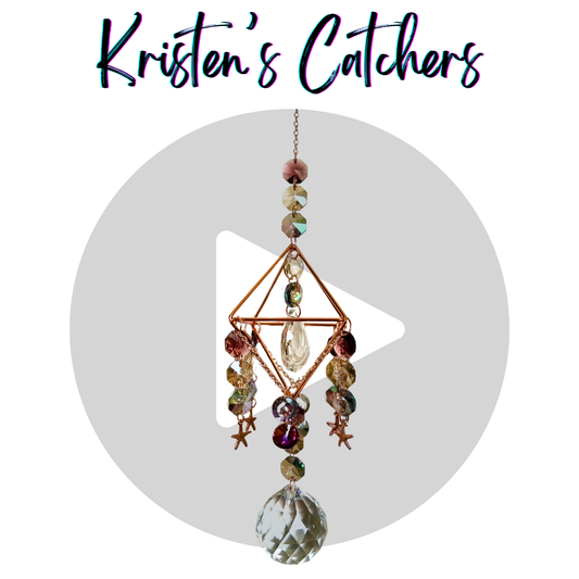 rose gold 3d geometric suncatcher with champagne, wine and mauve tinted crystals and a large clear crystal globe